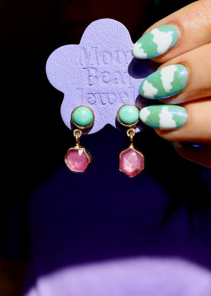 Amazonite & Ruby Post Earring