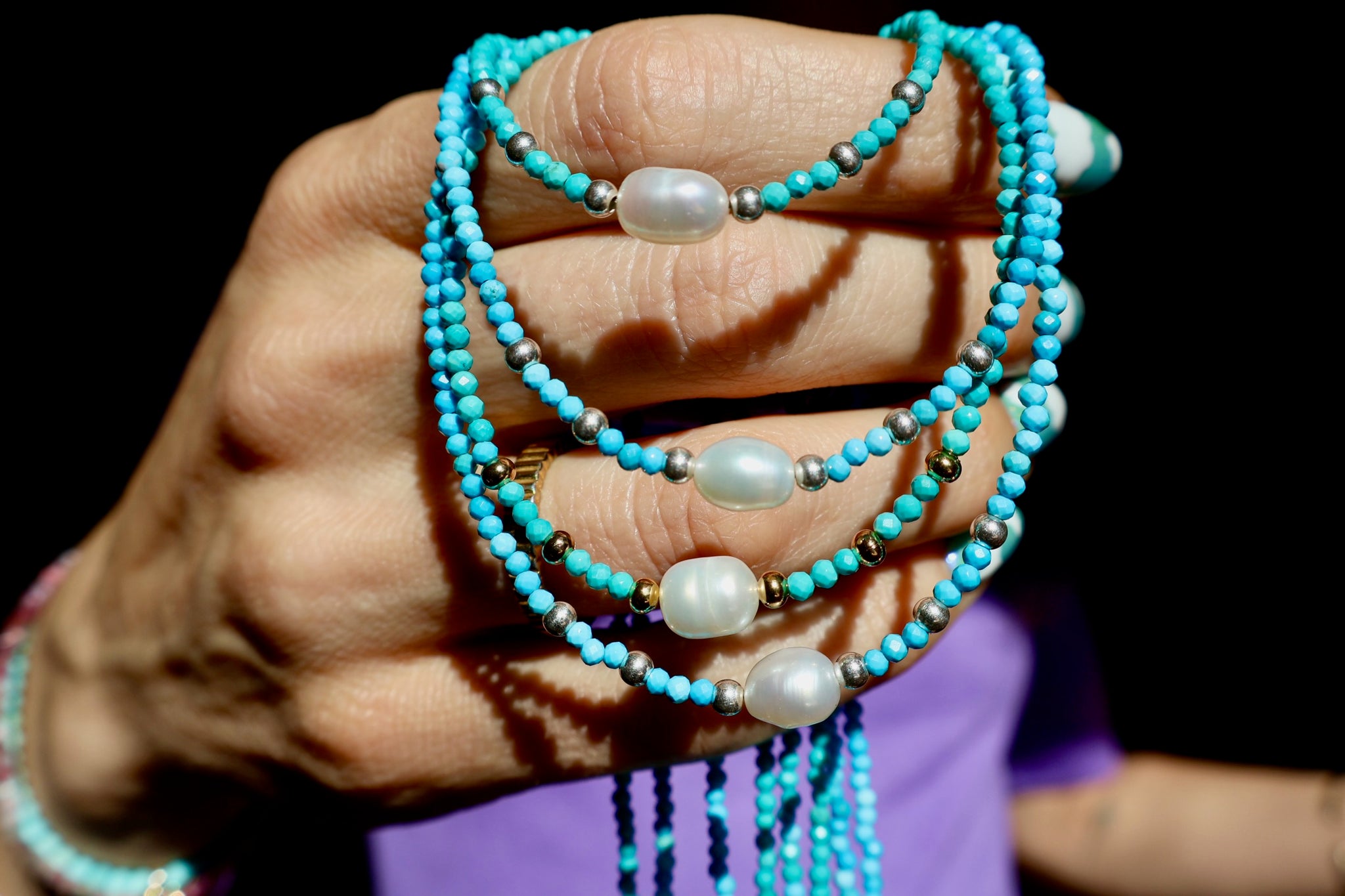 Turquoise & Pearl Layering Necklace HP46