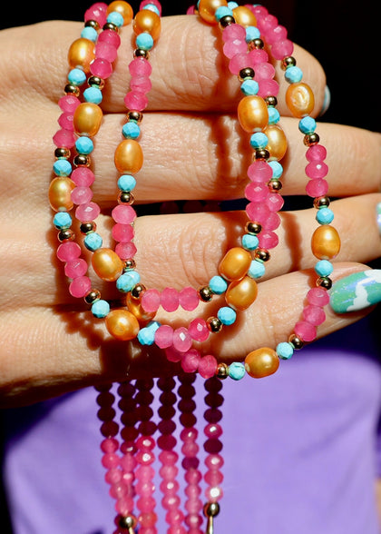 Pink & Orange Pearl Layering Necklace