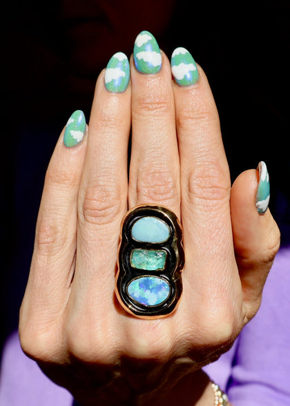 Turquoise, Aquamarine & Opal Adjustable Ring