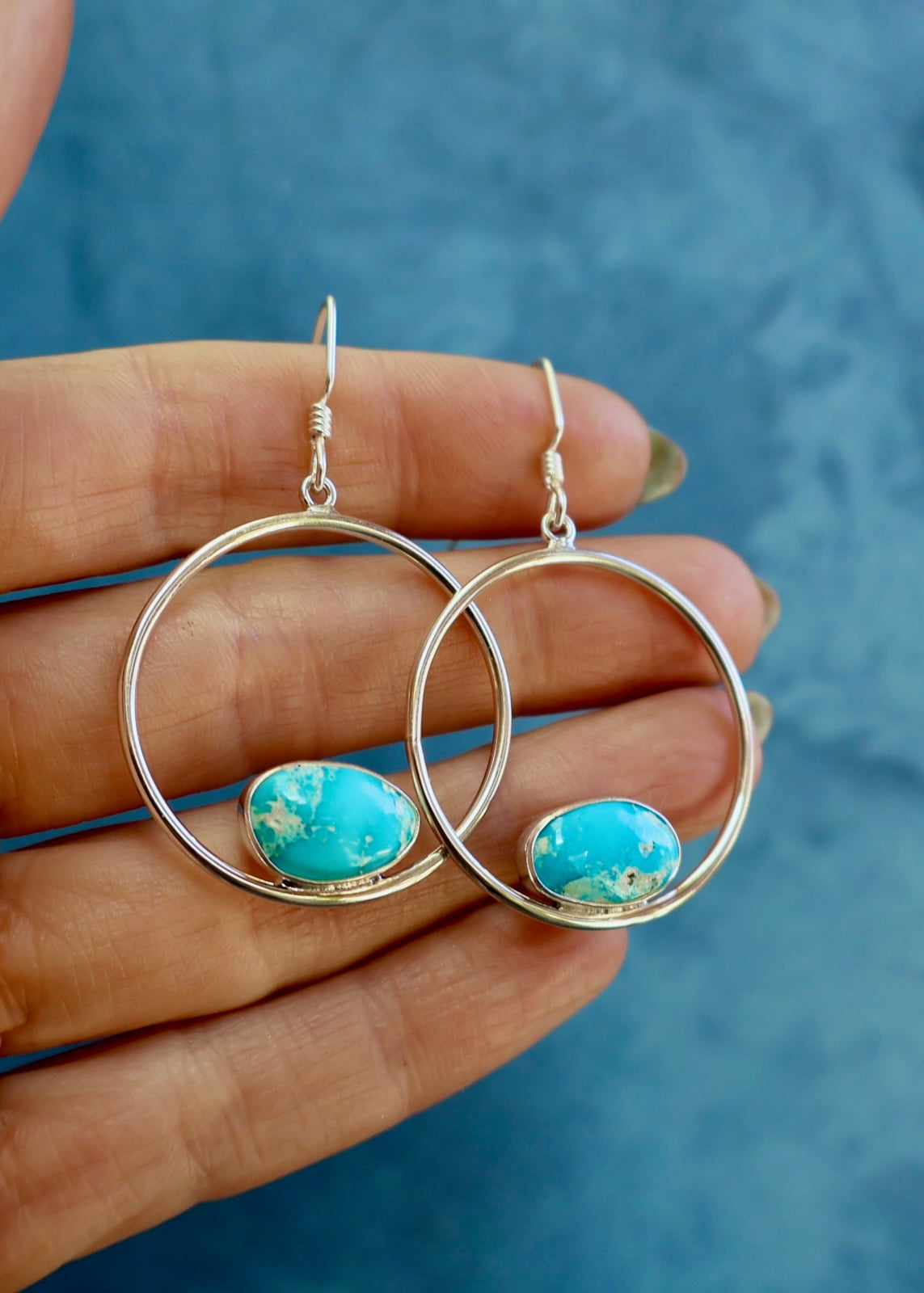 White Water Turquoise Hoop Earring in Sterling Silver HP3