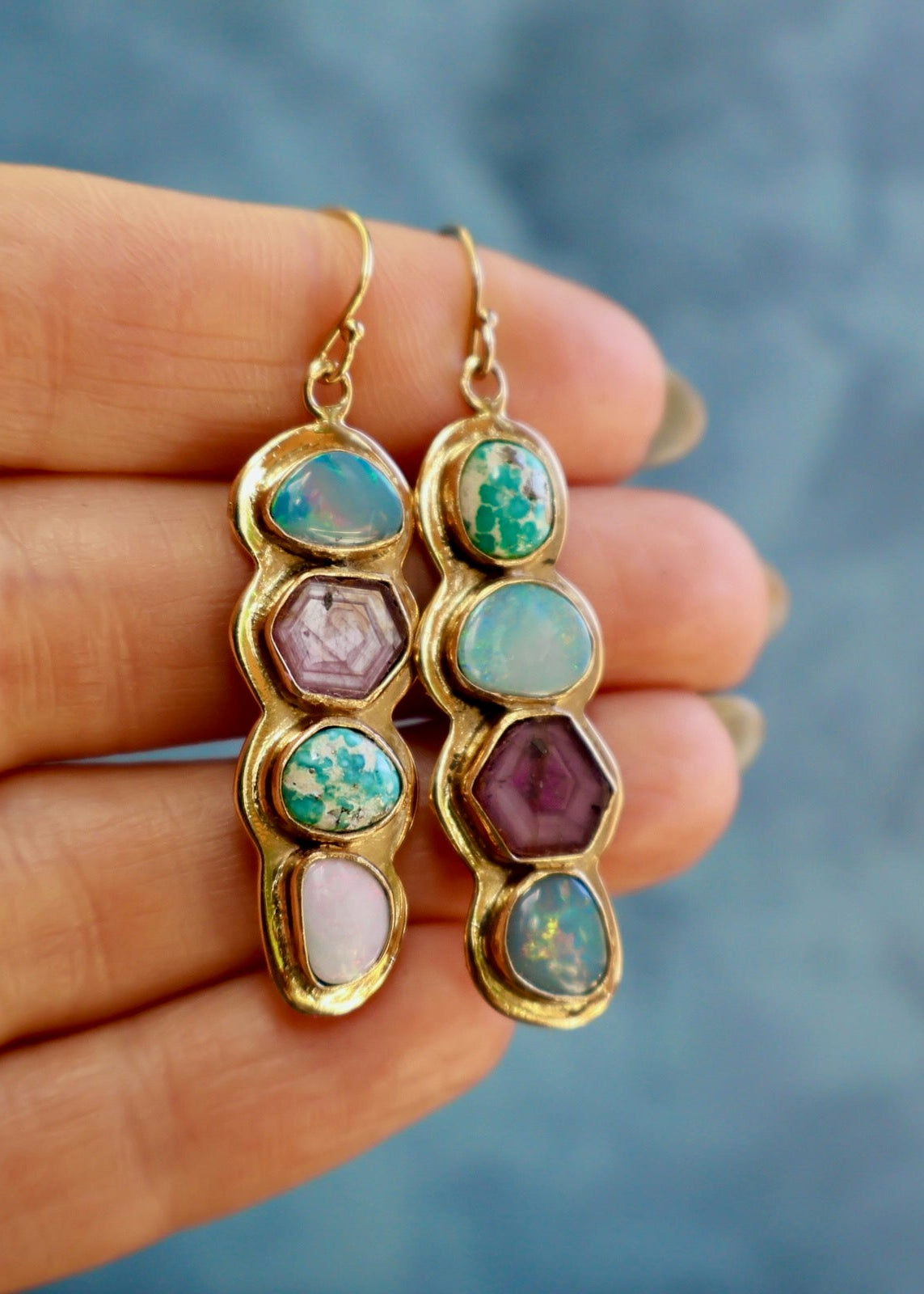 Holiday Party Earring Opal, Ruby & White Water Turquoise HP28