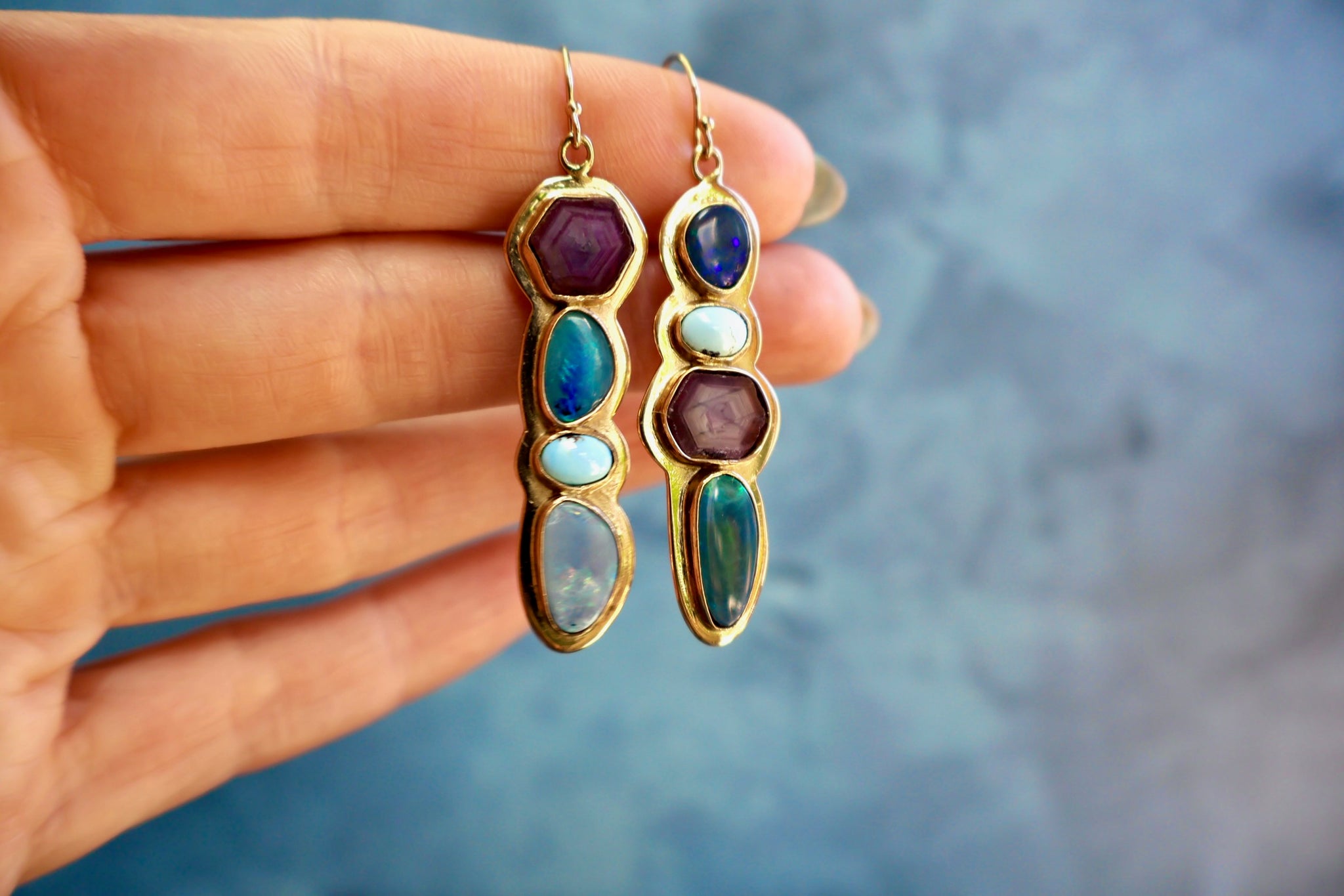 Holiday Party Earring Opal, Ruby & White Water Turquoise HP29