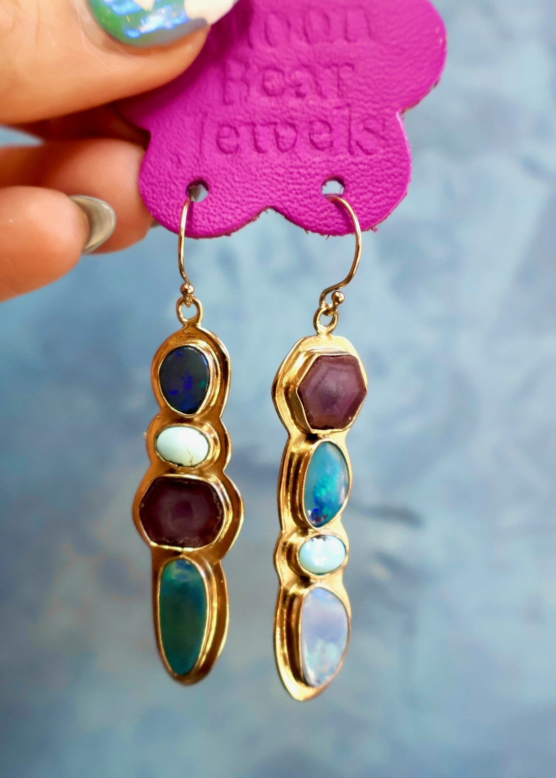 Holiday Party Earring Opal, Ruby & White Water Turquoise HP29