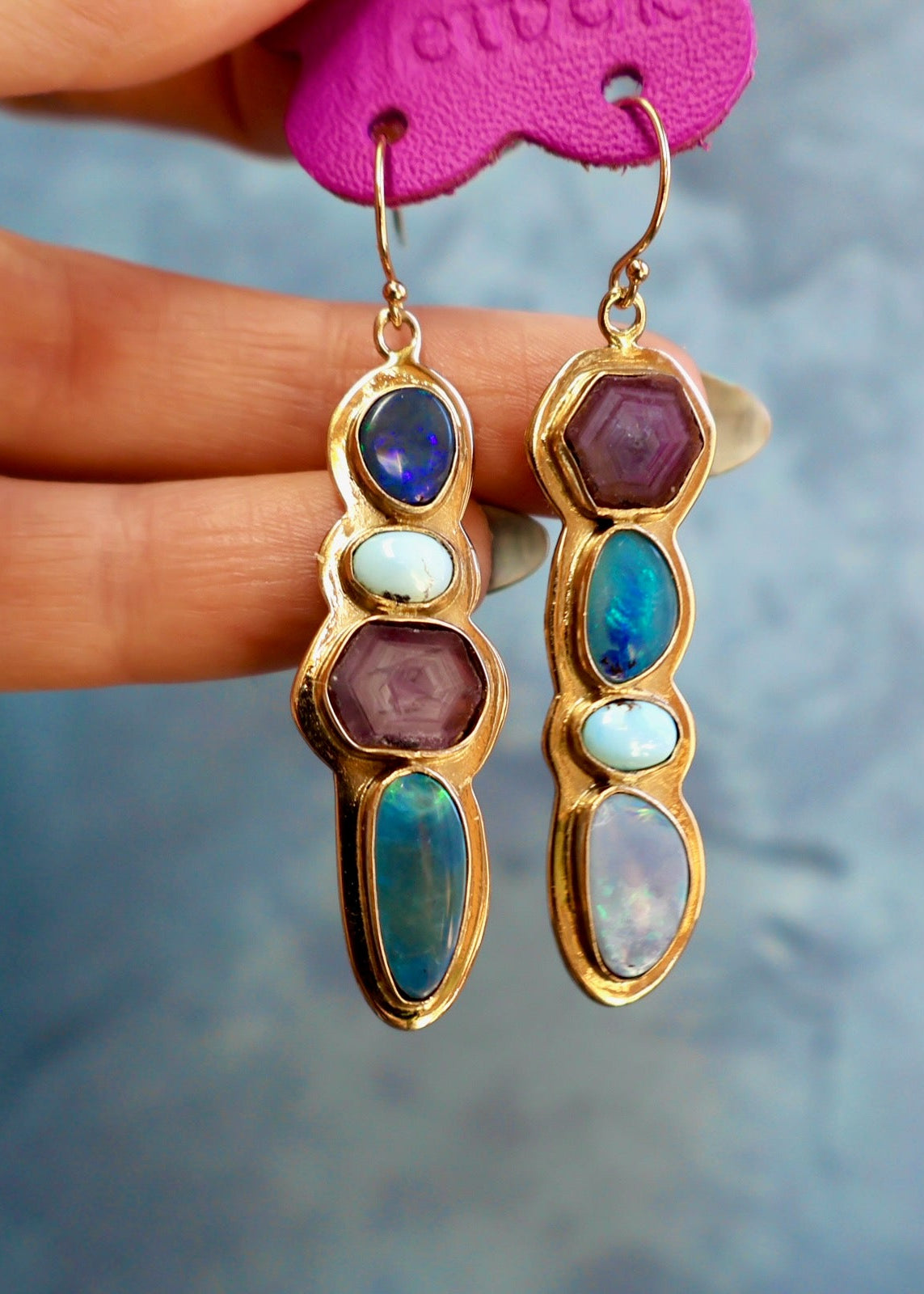 Holiday Party Earring Opal, Ruby & White Water Turquoise HP29