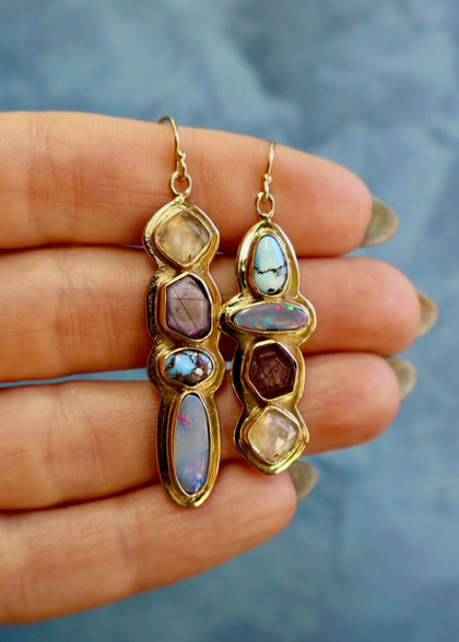 Holiday Party Earring Opal, Ruby, Moonstone & Turquoise