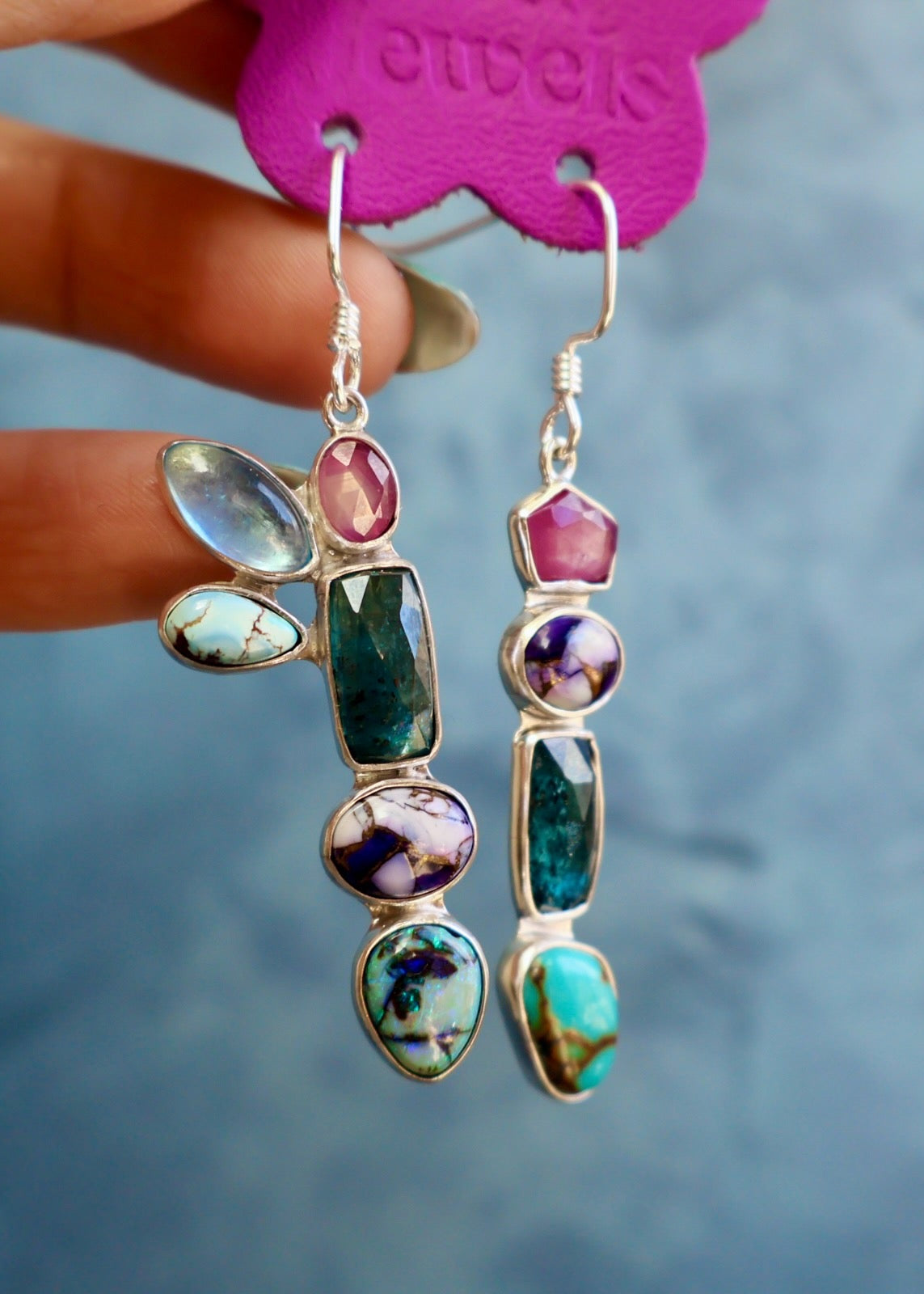 Holiday Party Earring Aquamarine, Opal, Ruby, Kyanite & Turquoise in Sterling Silver HP31