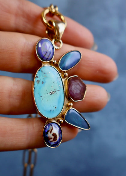 *Pendant Only* Morenci Turquoise, Opal and Ruby in Gold Alchemia
