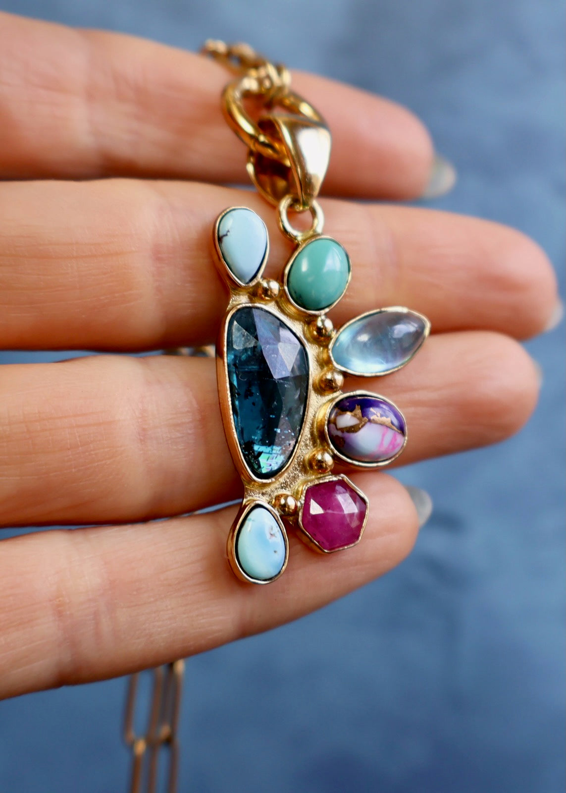 *Pendant Only* Kyanite, Turquoise, and Ruby in Gold Alchemia HP36