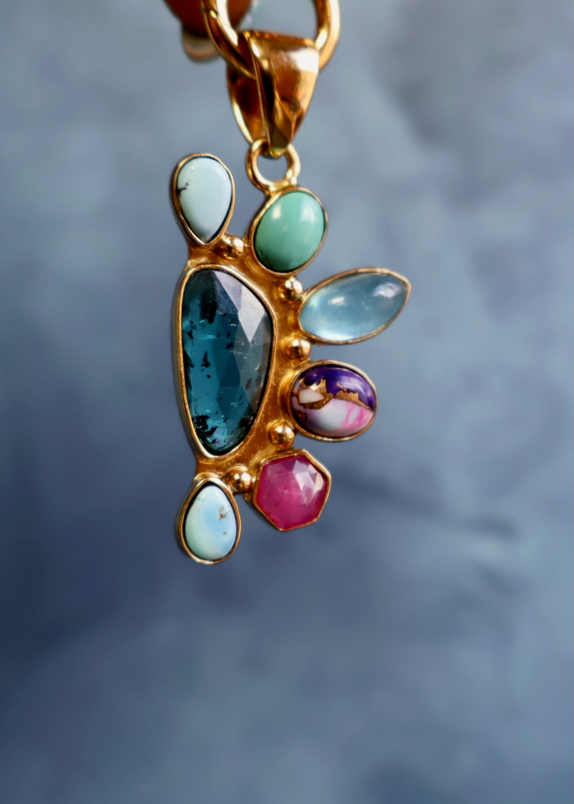 *Pendant Only* Kyanite, Turquoise, and Ruby in Gold Alchemia HP36