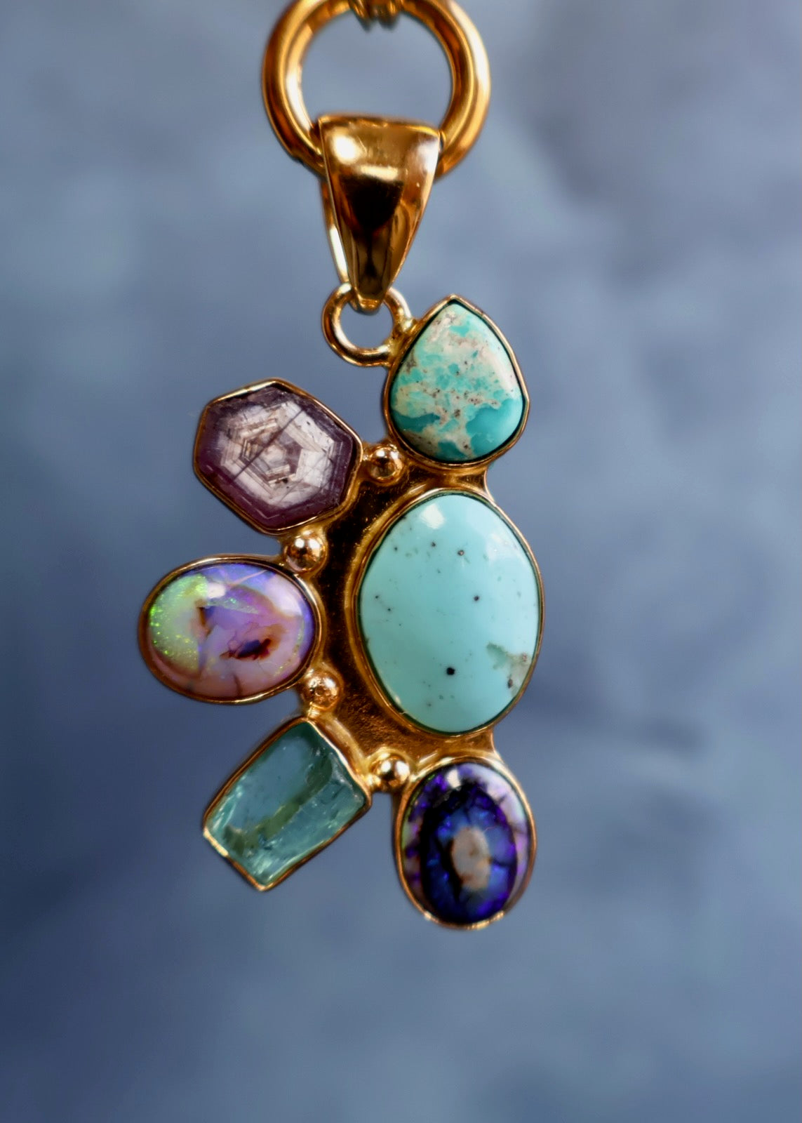 *Pendant Only* Campitos Turquoise, Aquamarine, Opal and Ruby in Gold Alchemia HP37
