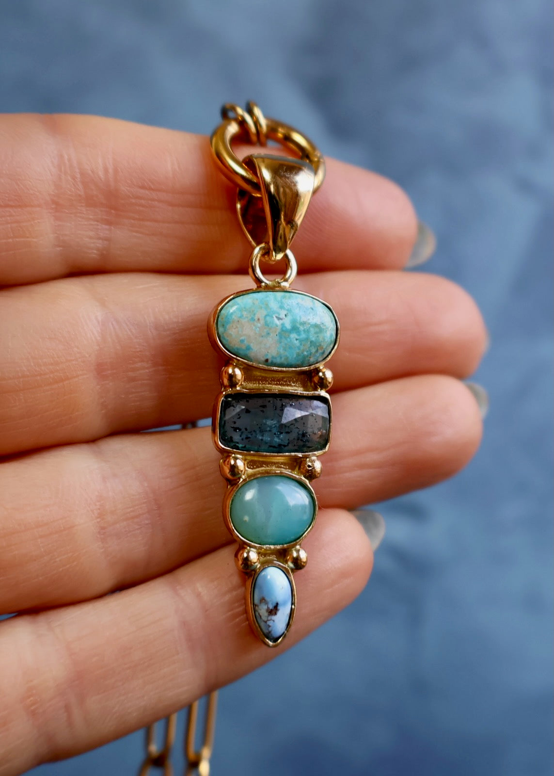 *Pendant Only* Gold Hills Turquoise, Kyanite & Opal in Gold Alchemia HP38