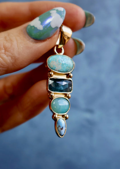 *Pendant Only* Gold Hills Turquoise, Kyanite & Opal in Gold Alchemia
