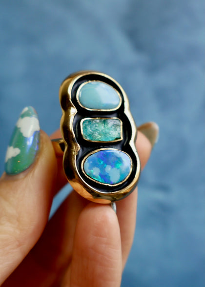 Turquoise, Aquamarine & Opal Adjustable Ring