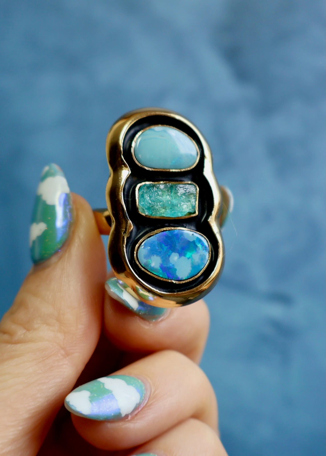 Turquoise, Aquamarine & Opal Adjustable Ring HP51