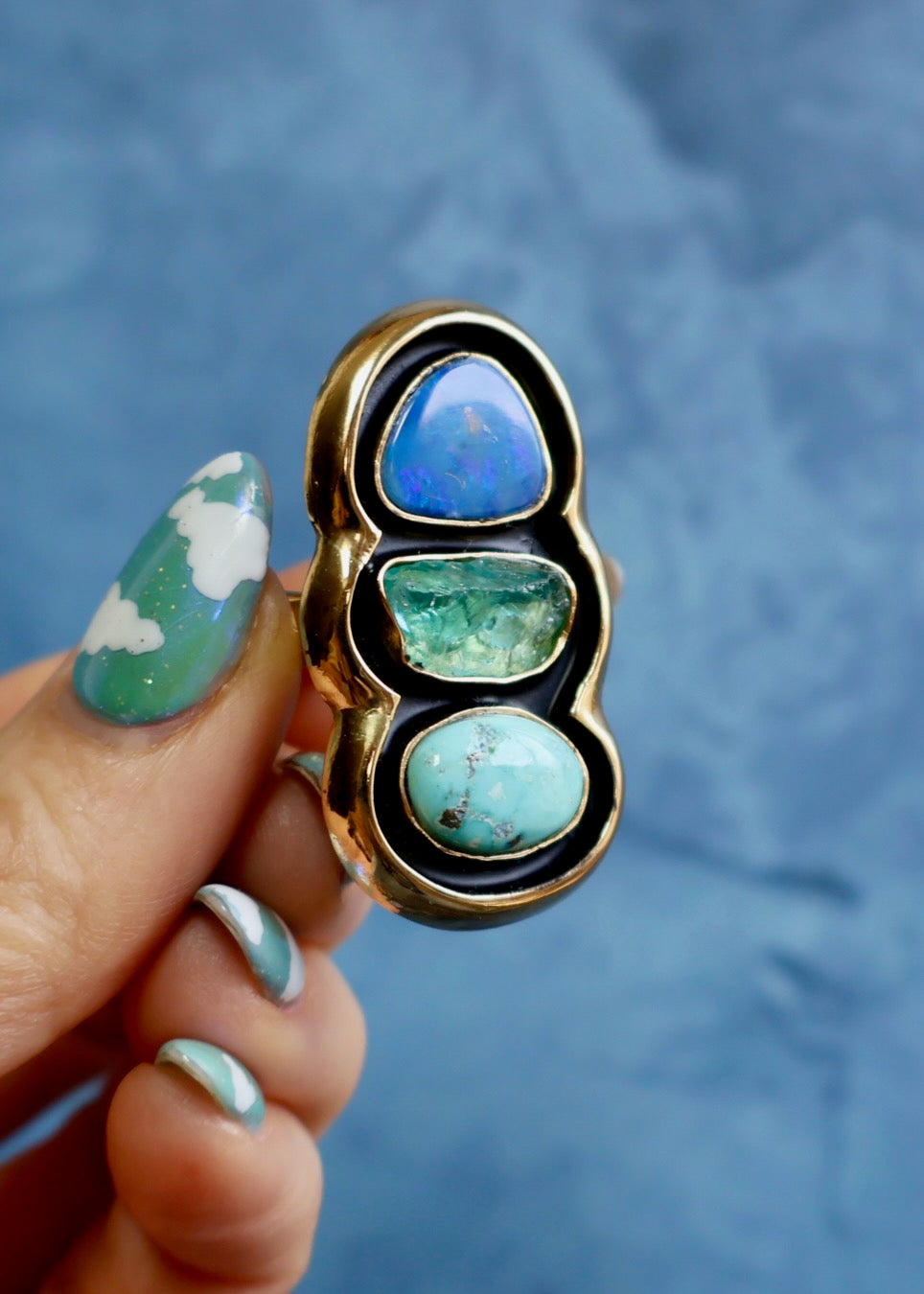 Turquoise, Aquamarine & Opal Adjustable Ring HP52