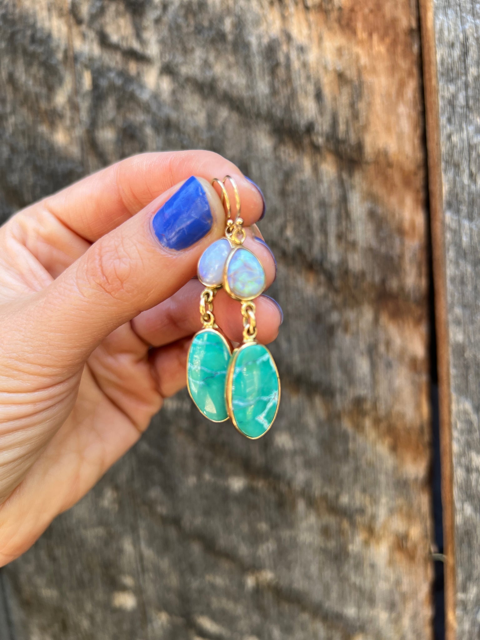 Opal & Hubei Turquoise Earring in Gold Alchemia #110