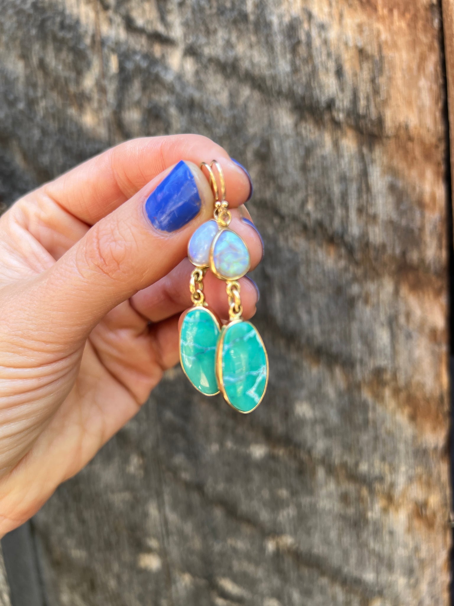 Opal & Hubei Turquoise Earring in Gold Alchemia #110