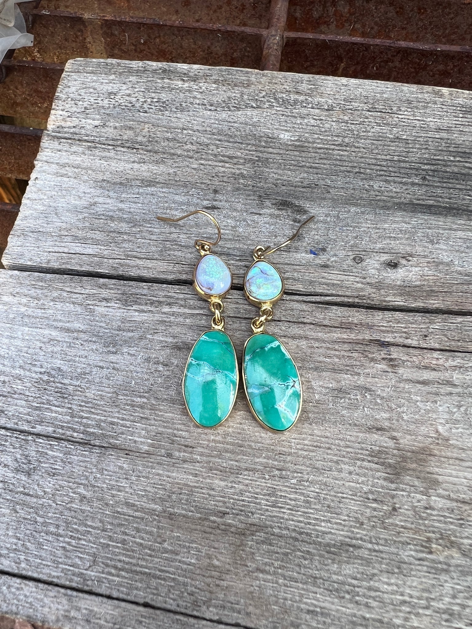 Opal & Hubei Turquoise Earring in Gold Alchemia #110