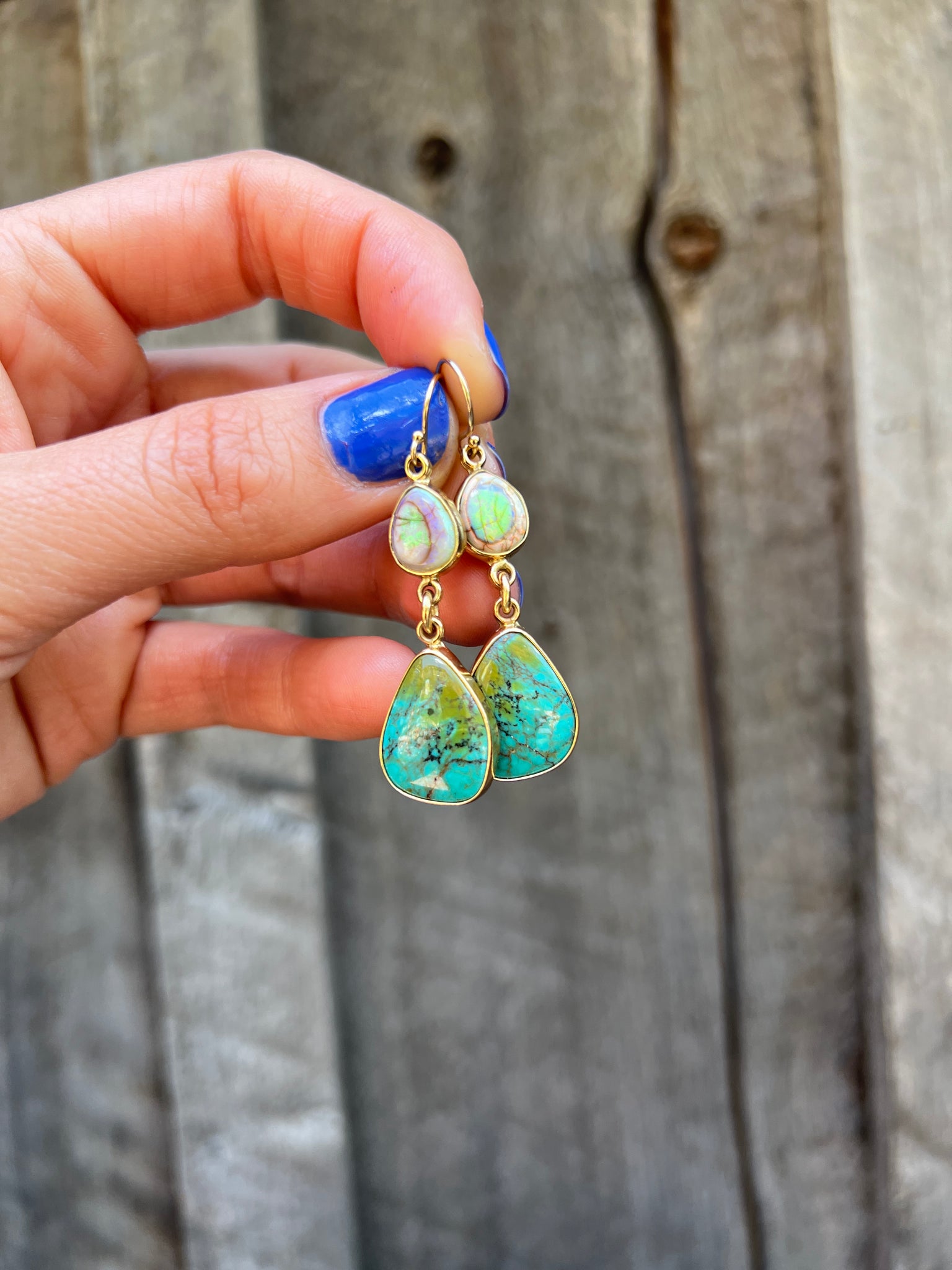 Opal & Hubei Turquoise Earring in Gold Alchemia #109