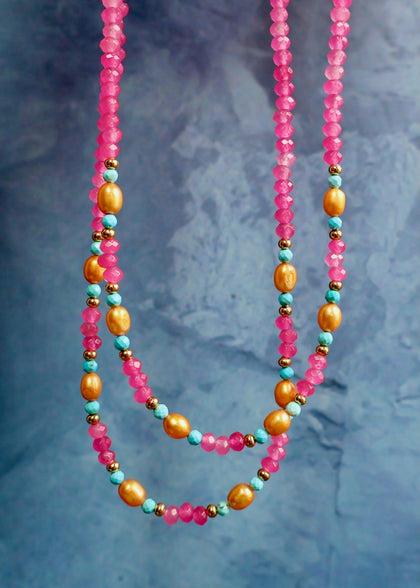 Pink & Orange Pearl Layering Necklace