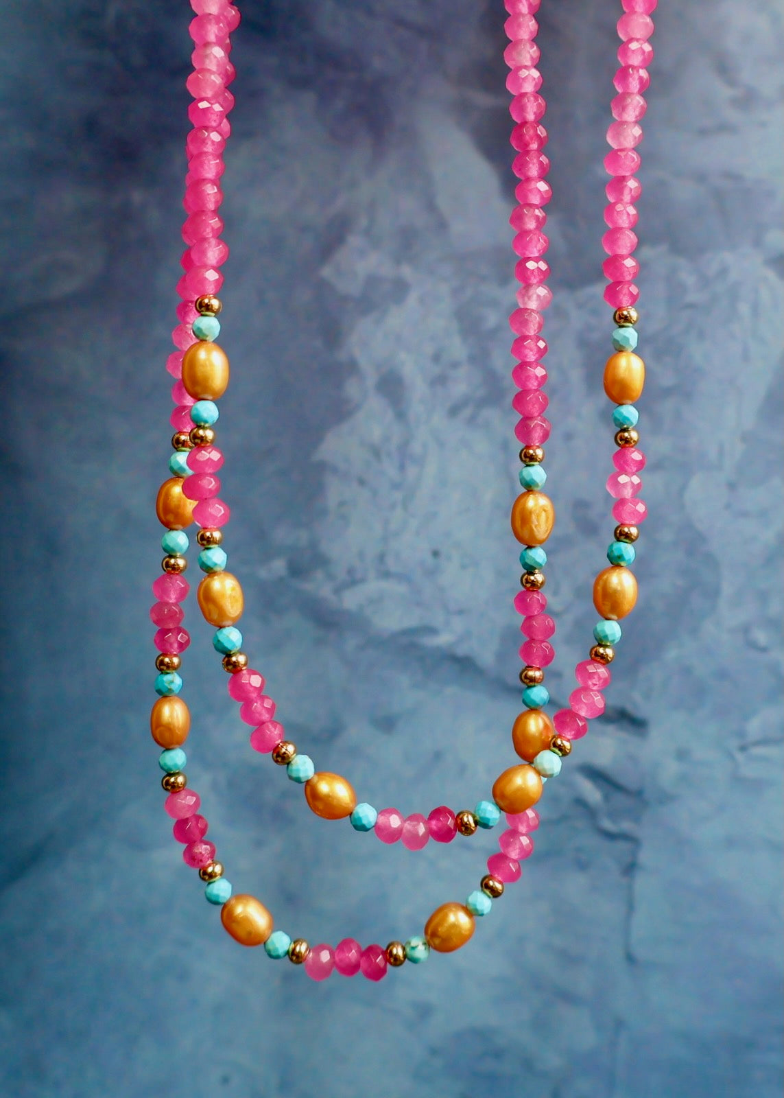 Pink & Orange Pearl Layering Necklace HP45