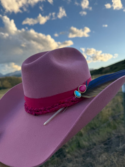 Electric Western Hat Pin Hot Pink Druzy & Blue Ridge Turquoise