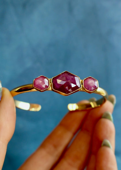 Triple Ruby Cuff Bracelet