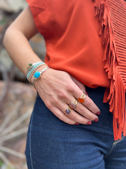 Cushion Cut Amethyst Double Band Adjustable Ring- Gold Alchemia