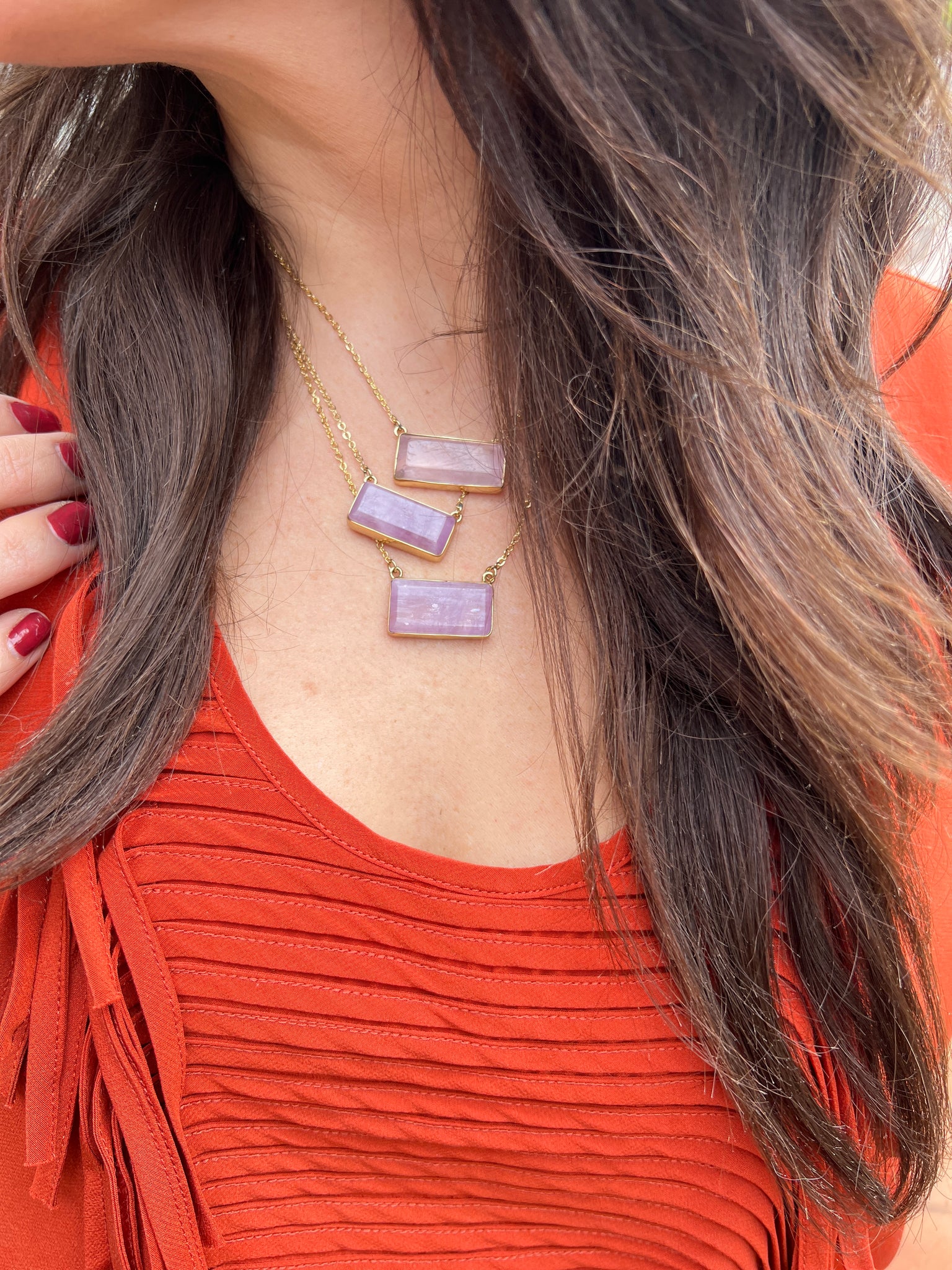 Kunzite bar necklace in Gold Alchemia #108