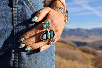 Turquoise & Opal Adjustable Ring