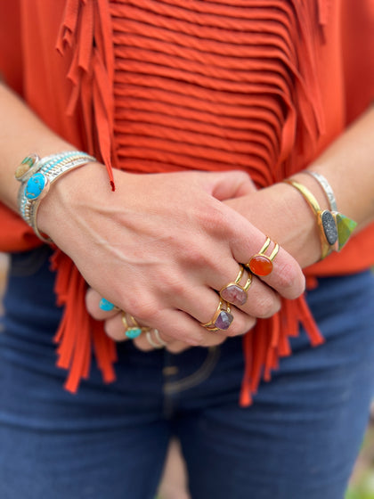 Cushion Cut Amethyst Double Band Adjustable Ring- Gold Alchemia