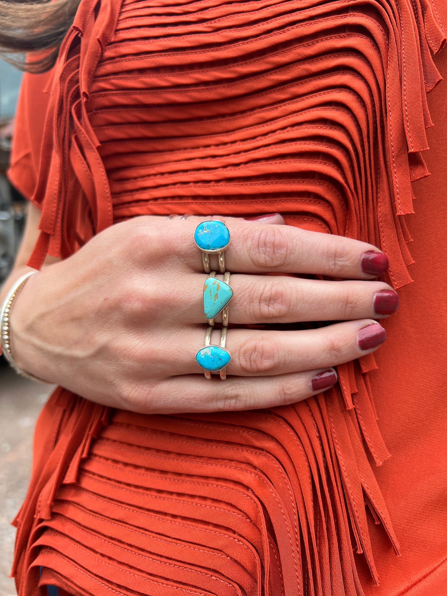 Patagonia Turquoise Double Band Adjustable Ring- Sterling Silver #91