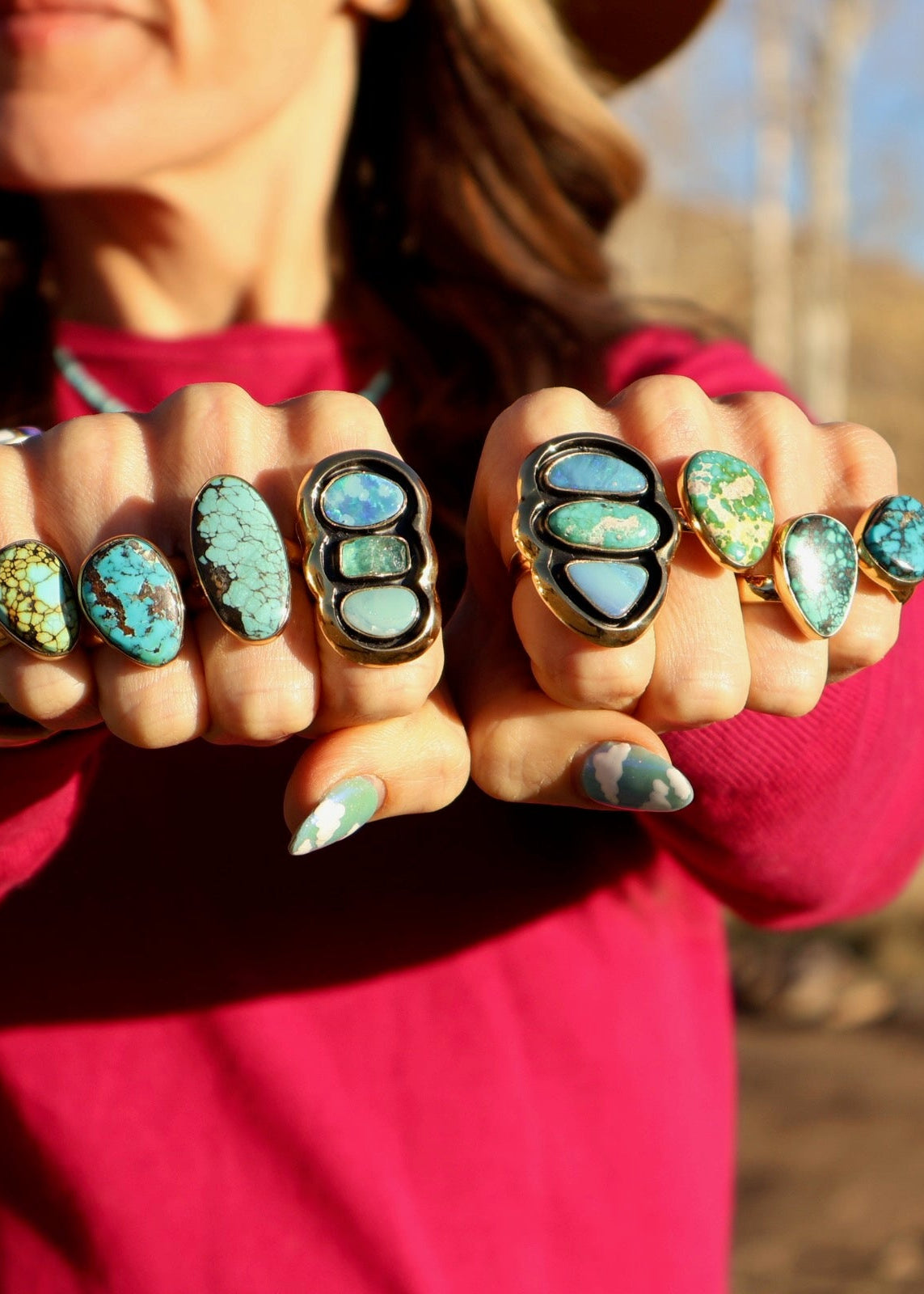 Turquoise, Aquamarine & Opal Adjustable Ring HP51