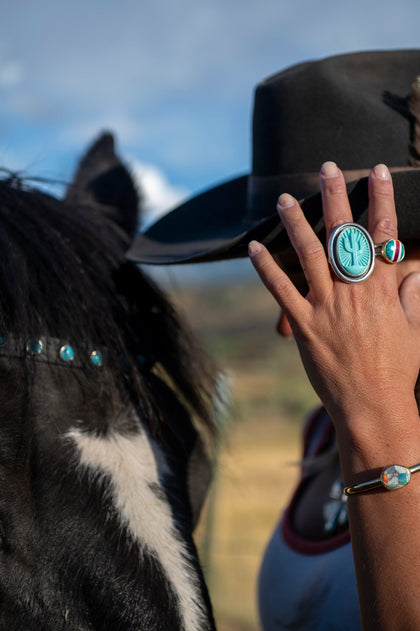 Kingman Turquoise Saguaro Cactus Sterling Silver Ring Adjustable Size