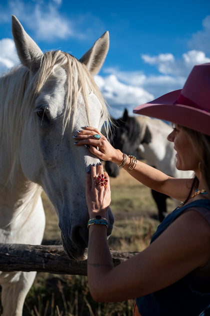 Red Dahlia Turquoise Flower Ring Adjustable Size