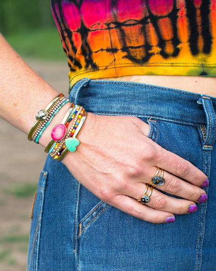 Abalone Crystal Doublet Double Band Adjustable Ring