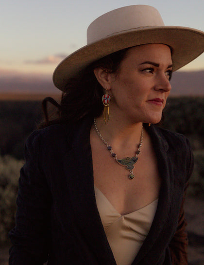 Mother of Pearl, Abalone & Coral Inlay Earring with Fringe