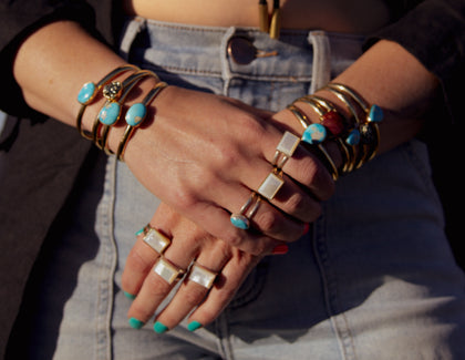 Mother of Pearl & Gold Alchemia Double Band Ring Adjustable Size