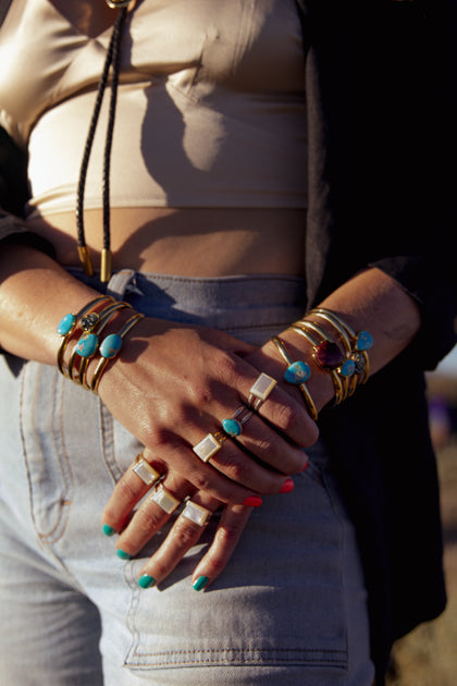 Sterling Silver & Mother of Pearl Double Band Ring Adjustable Size