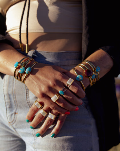 Mother of Pearl & Gold Alchemia Double Band Ring Adjustable Size