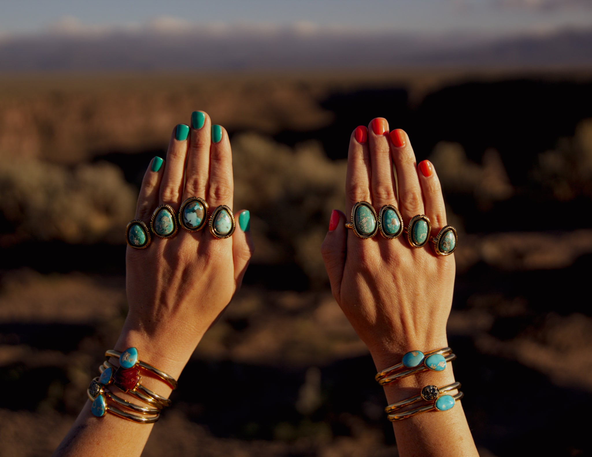 White Water Turquoise with Detail Band Ring in Gold Alchemia Adjustable T11