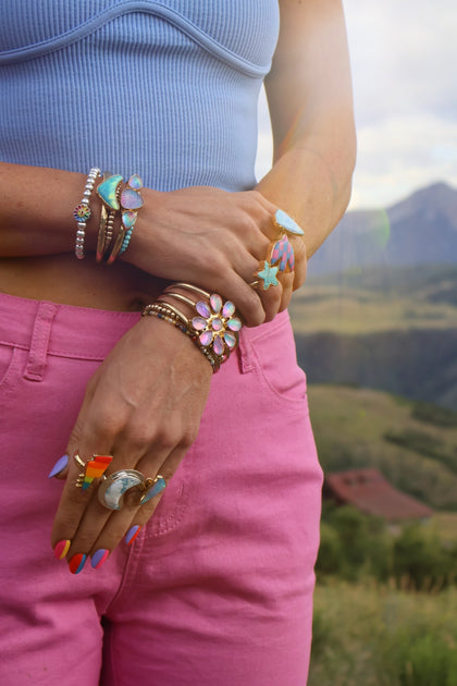 Aurora Opal Boomerang Shape Stacking Cuff Bracelet