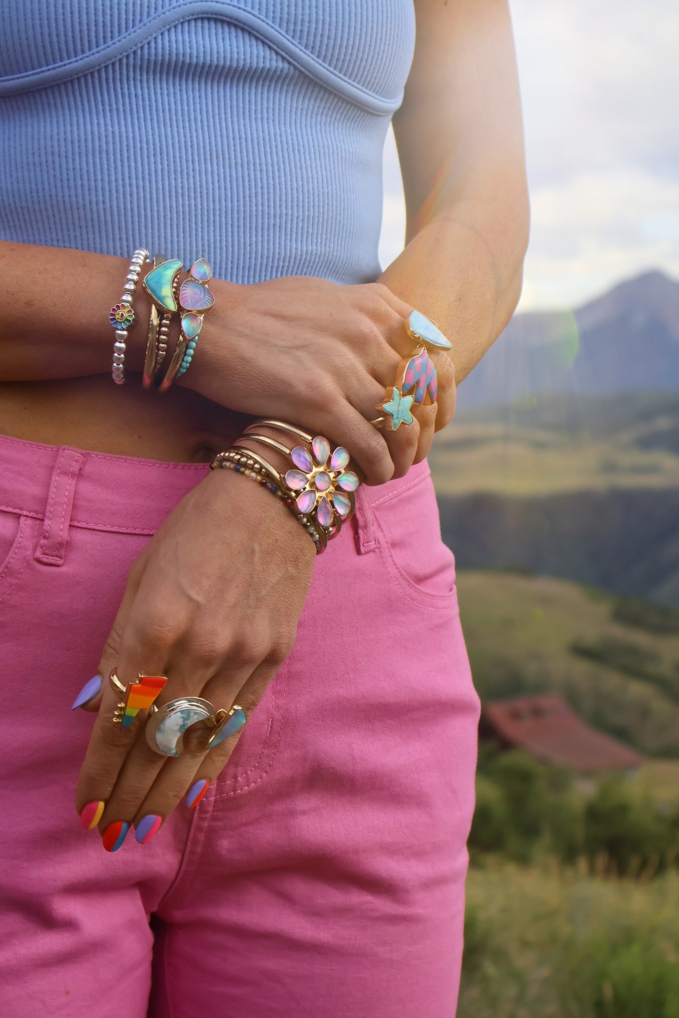 Day Tripper Daisy Bracelet Aurora Opal Statement Cuff DT23