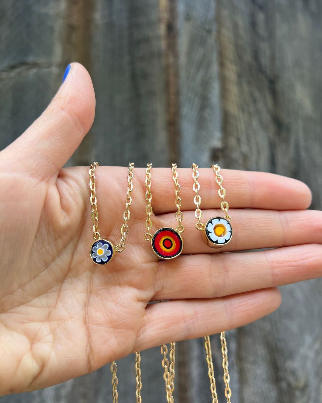 FOR EDEN Tiny Millefiori Glass Flower in Gold Alchemia