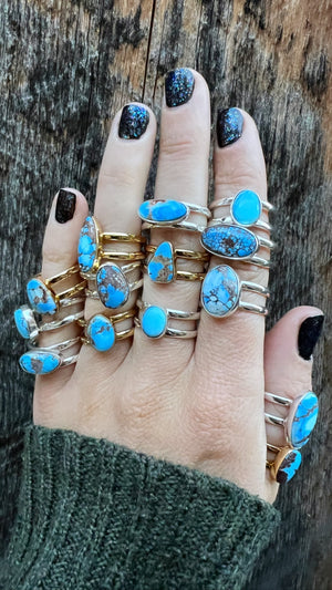 Golden Hill Turquoise Double Band Adjustable Ring- Gold Alchemia #37