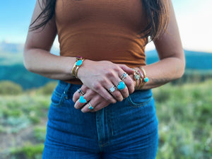 Turquoise Square double band ring in gold alchemia- adjustable