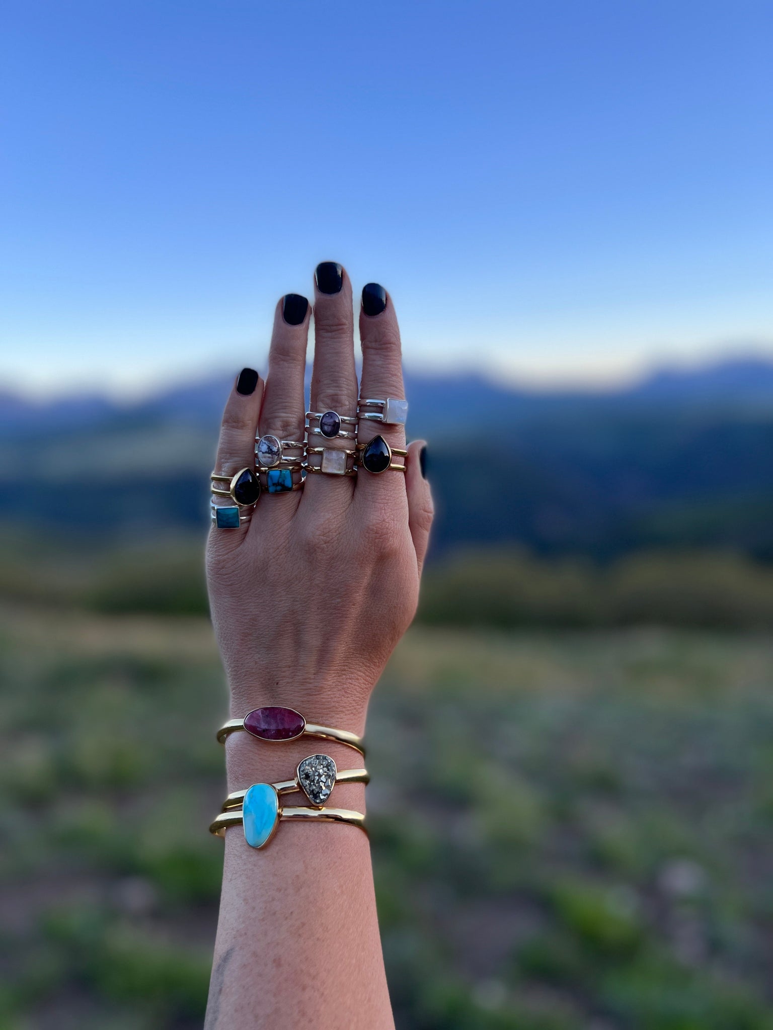 Turquoise Square Double Band Ring in Sterling Silver- Adjustable