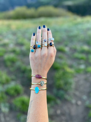 Turquoise Square Double Band Ring in Sterling Silver- Adjustable