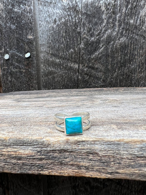 Turquoise Square Double Band Ring in Sterling Silver- Adjustable